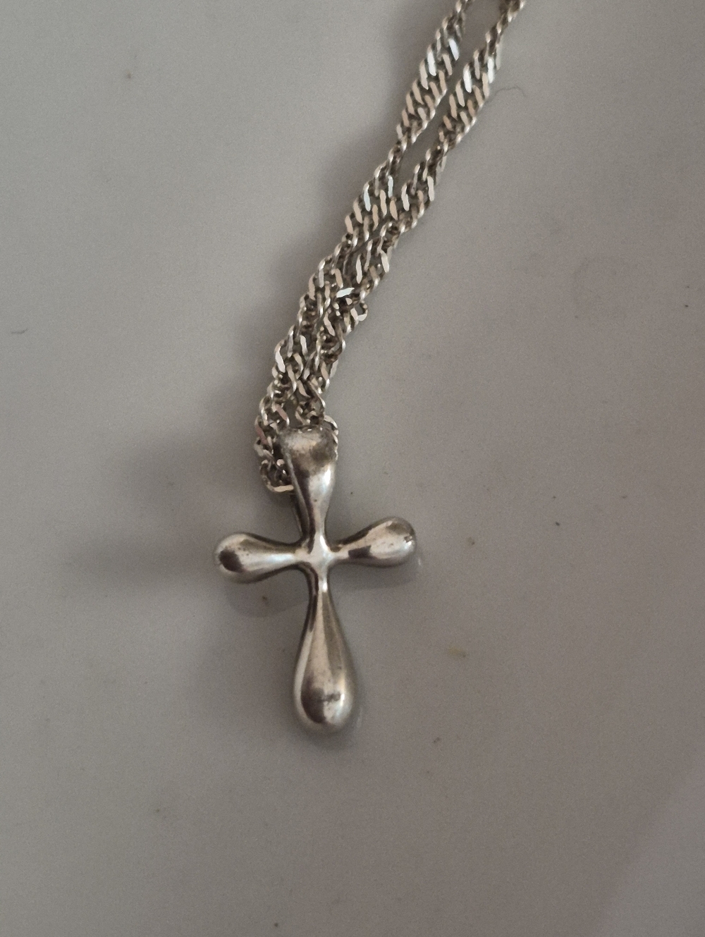 Vintage Sterling Silver Teardrop bubble Cross Pendant w Twist 18" Necklace